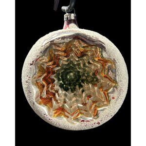Poland Mercury Glass Indent Reflective Hand Painted Christmas Ornament 3.25" Vtg